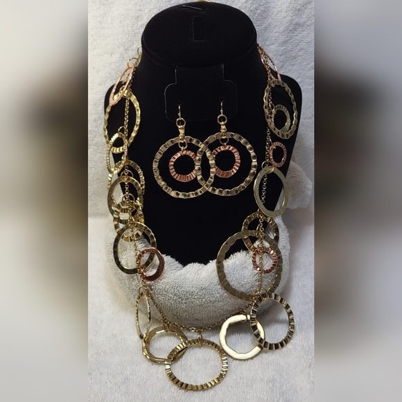 Chico's Jewelry - CHICO'S Brass and Copper Circles Necklace and Dangle Earrings Set / Pierced